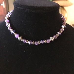 Rhodolite garnet ,sterling,crystal necklace New